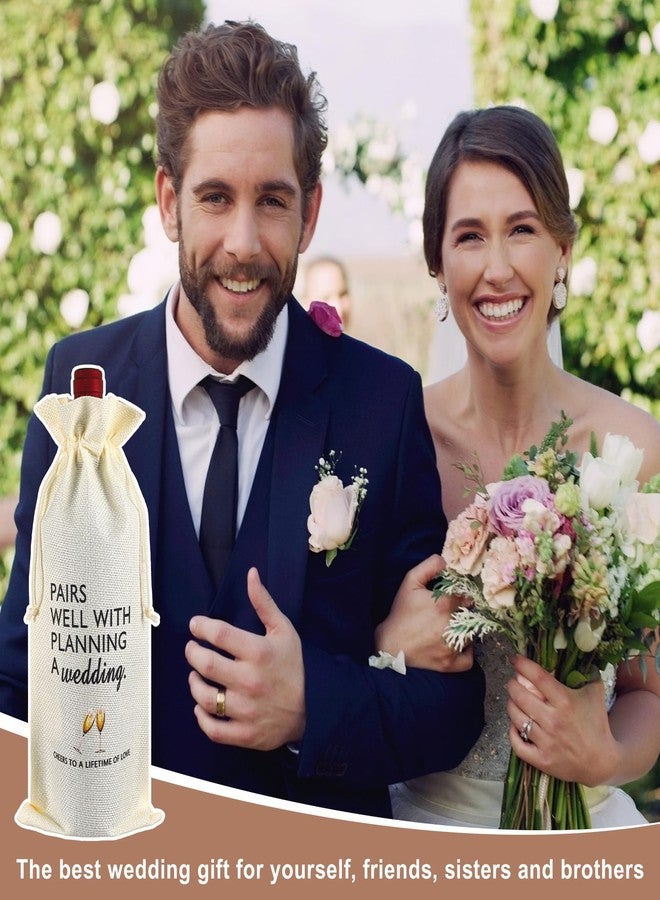 Zelphvt Wedding Wine Bag, 2 Pcs Wedding Wine Gift Bag for Bride Groom Burlap Reusable Wine Bags Officiant Reusable Jute Liquor Bottle Cover for Weddings Holiday Party Birthdays - Image 4